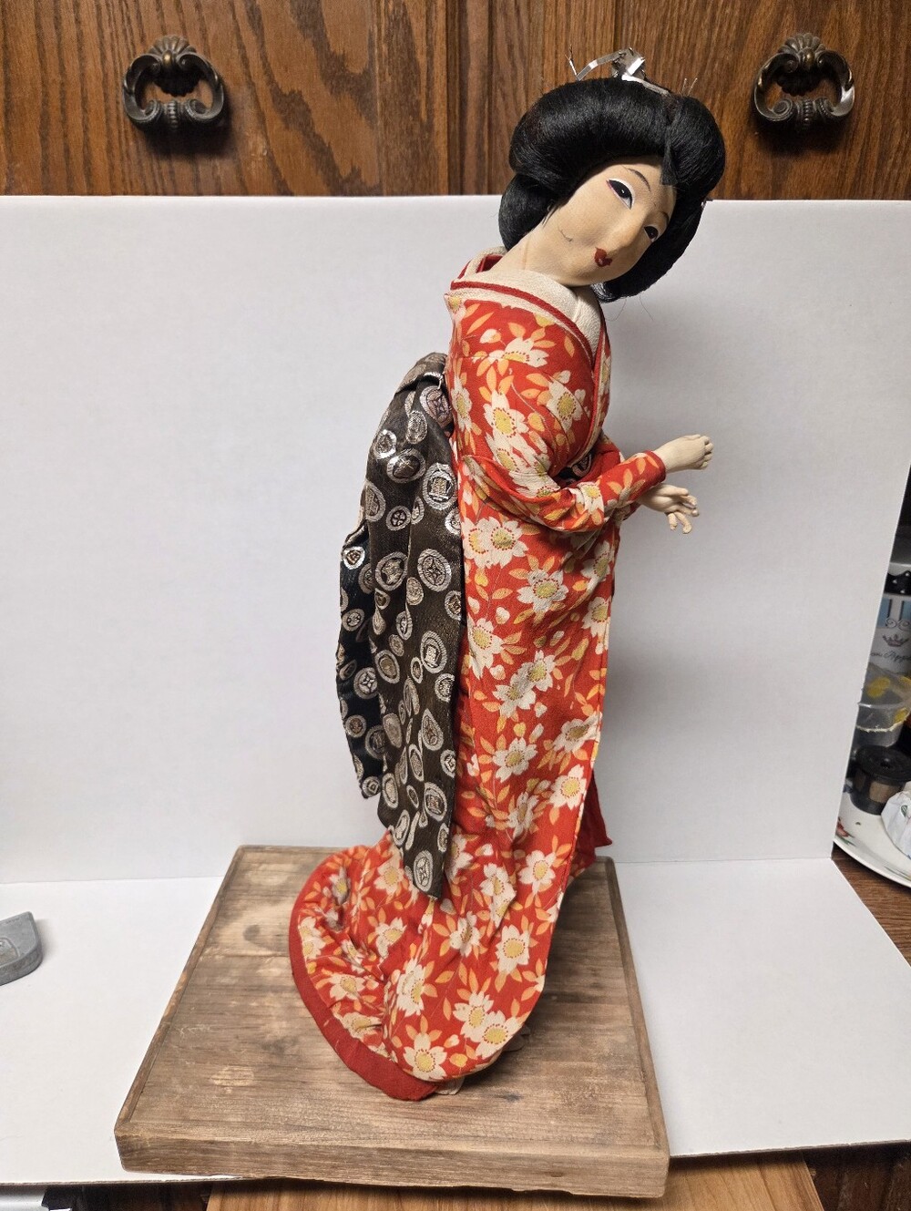 Vintage Tanabe Doll Co. Japanese Geisha Doll - Silk Brocade Red Kimono (2 of 2)